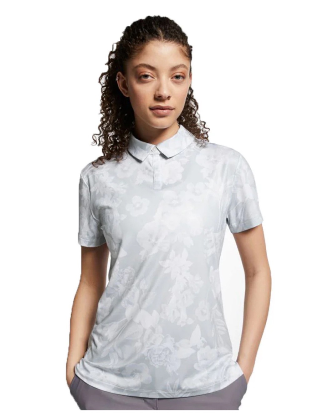 Nike Floral Jacquard Short-Sleeve Golf Polo Top - Light Gray- NWT. Retail 65